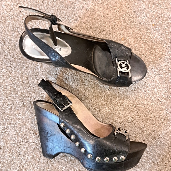 Y2k Vintage Michael Kors Studded Slingback Black Wedges - Picture 2 of 3